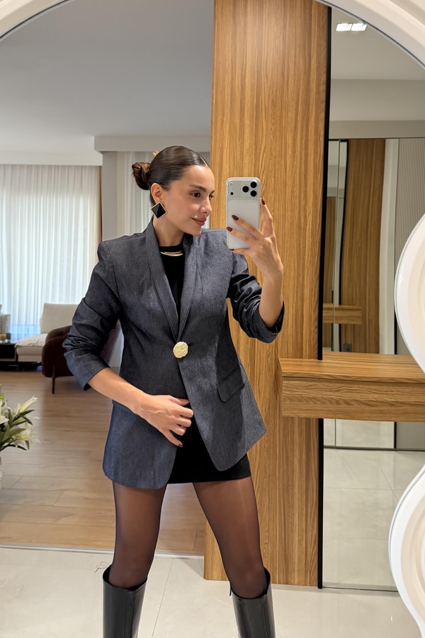 Coach Denim Gold Düğmeli Blazer Ceket