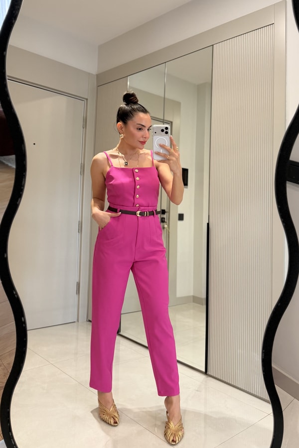 Cortex Fuşya Kemerli Crop Pantolon Takım