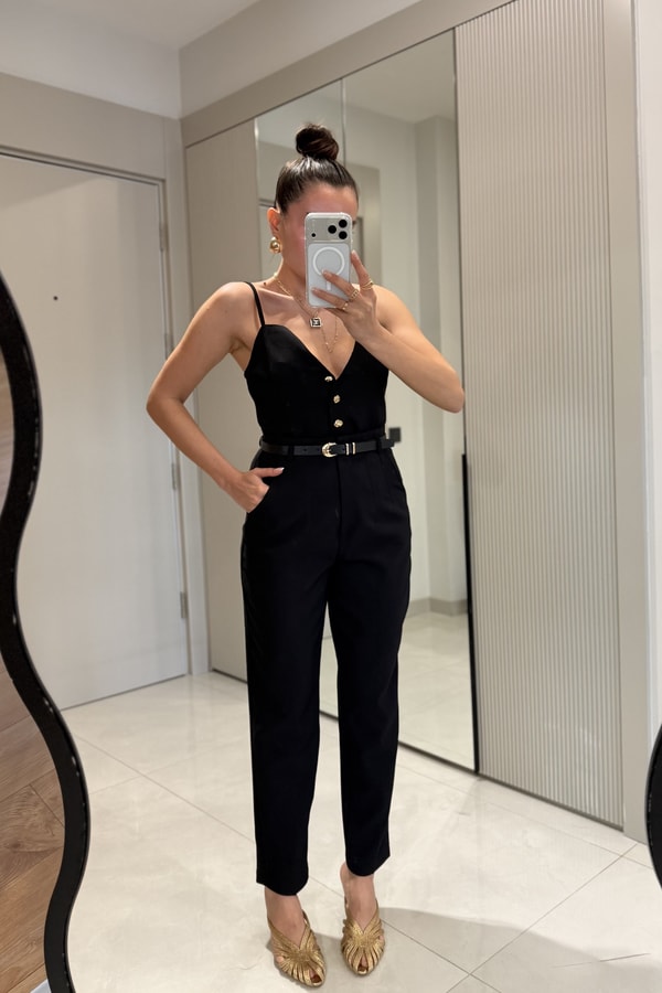 Cortex Siyah Kemerli Crop Pantolon Takım