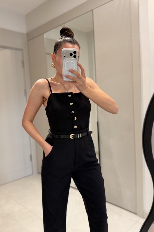 Cortex Siyah Kemerli Crop Pantolon Takım