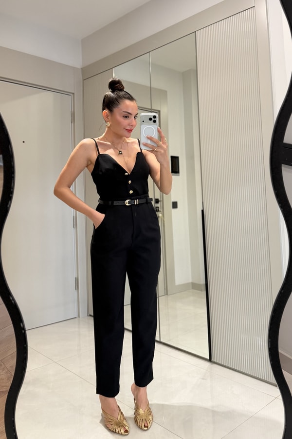 Cortex Siyah Kemerli Crop Pantolon Takım