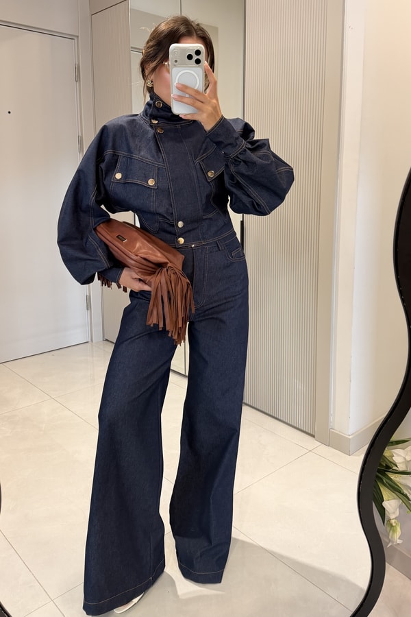Corvina Lacivert Balon Kol Premium Denim Takım