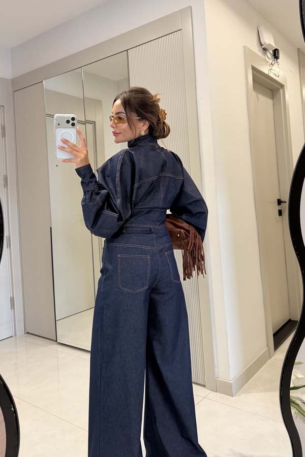 Corvina Lacivert Balon Kol Premium Denim Takım