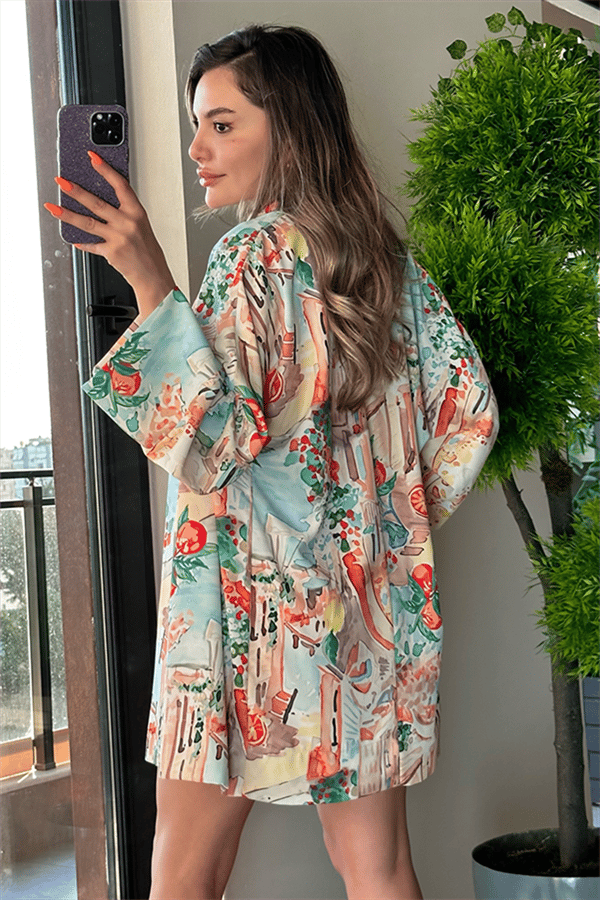 Cyro karışık desenli kimono