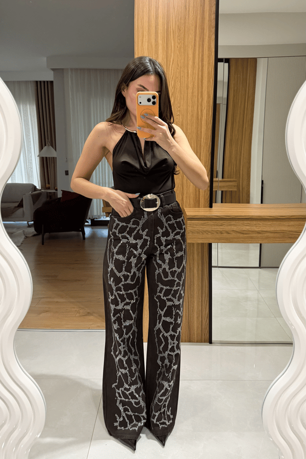 Daisy Kahve Taşlı Palazzo Jean 