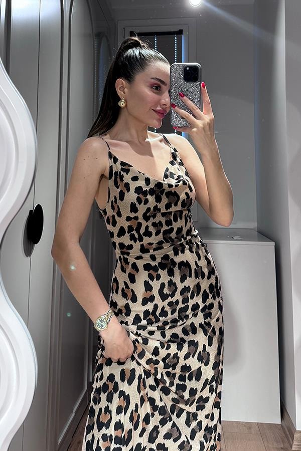 Dalena Leopar Desen Elbise 