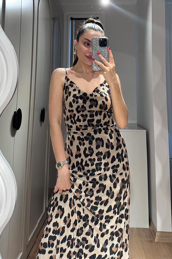 Dalena Leopar Desen Elbise 