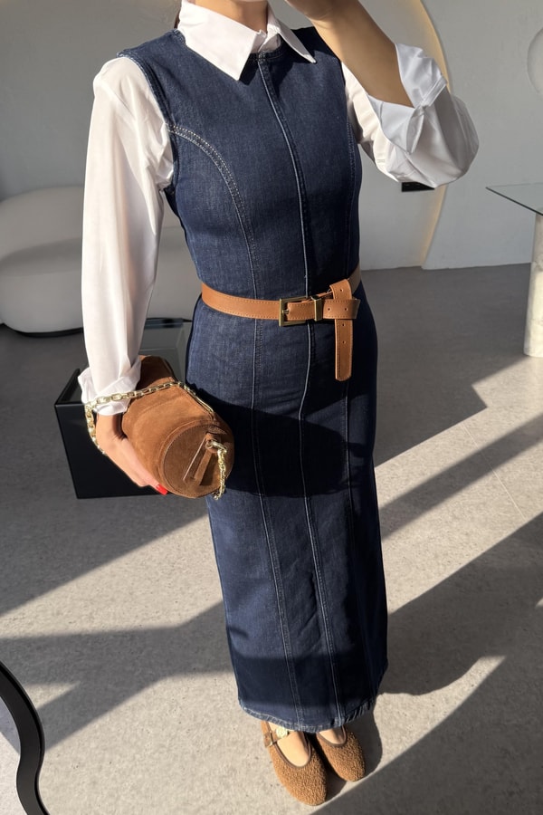 Dalia Denim Kolsuz Kalem Elbise