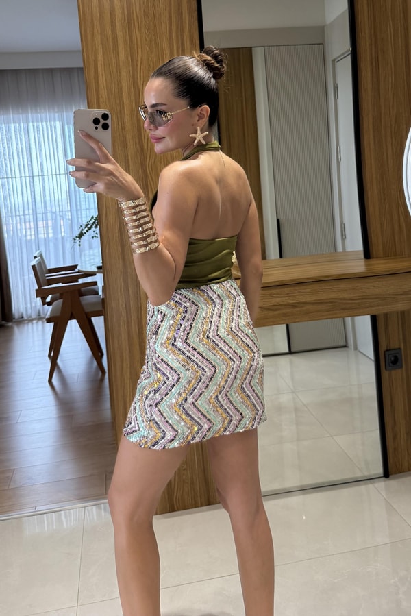 Dance Renkli Payetli Mini Etek