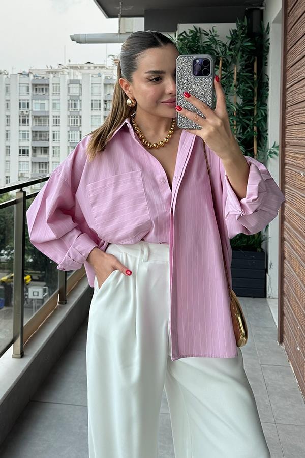 Davydo Çizgili Gömlek - Pembe