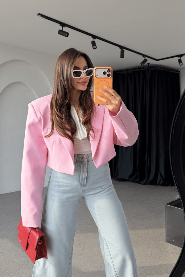 Denhaag Pembe Premium Vatkalı Mini Ceket