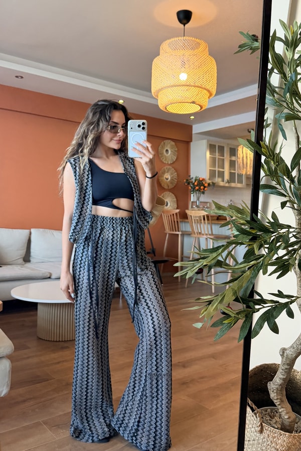 Denny Zikzak Desen Beachwear Takım