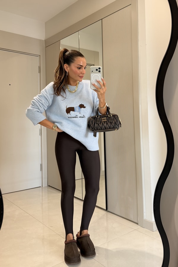 Dogge Bebe Mavi Köpek Baskılı Kazak