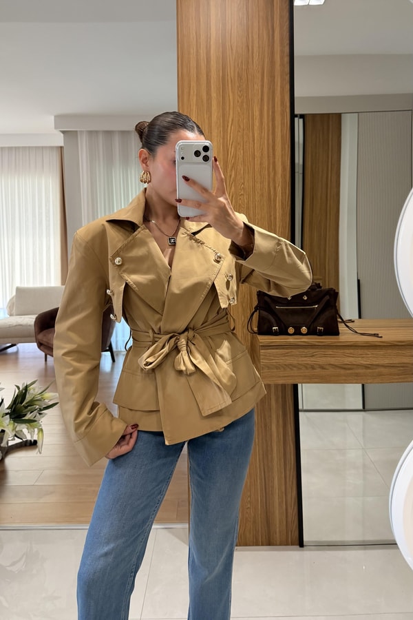 Dolce Camel Vatkalı Trenç