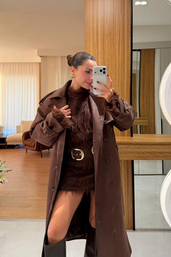Drake Acı Kahve Süet Premium Trenç