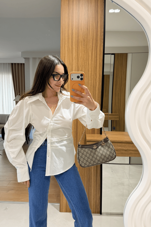 Eleni Beyaz Balon Kol Gömlek