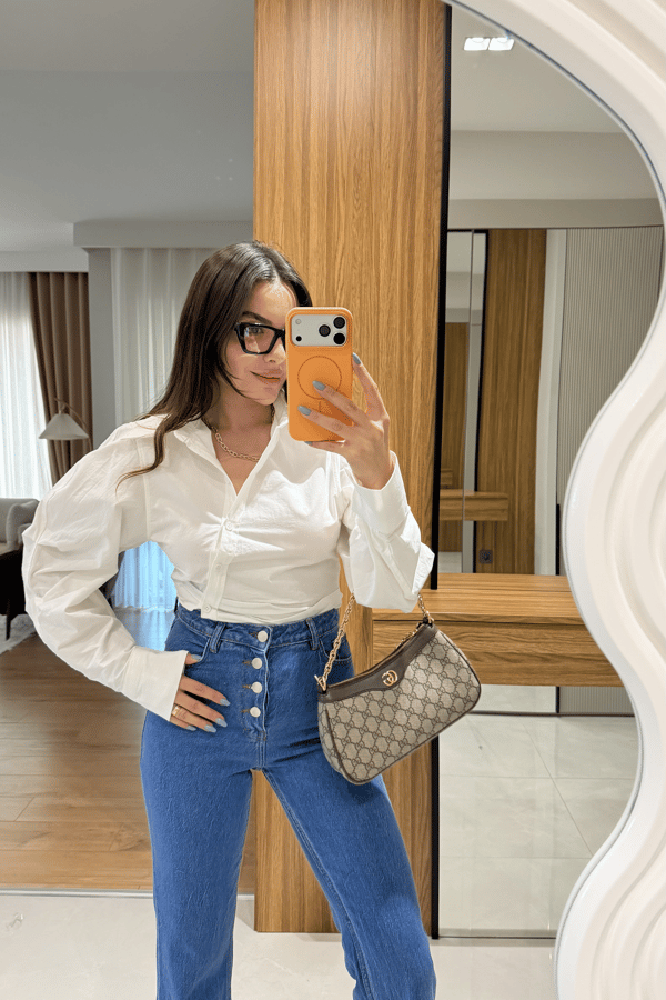 Eleni Beyaz Balon Kol Gömlek