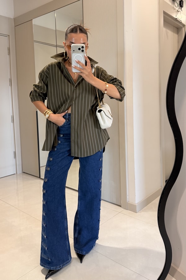Eloya Düğme Detaylı Palazzo Jean