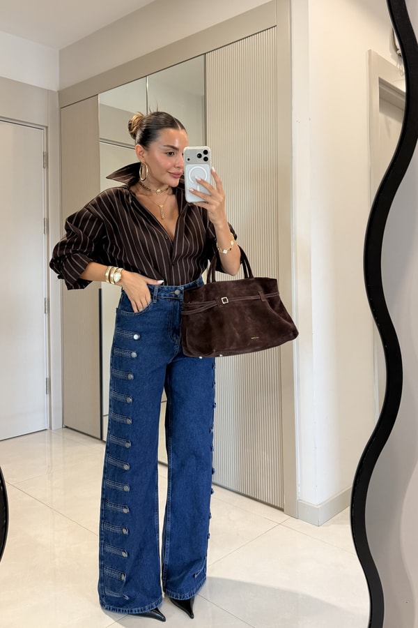 Eloya Düğme Detaylı Palazzo Jean