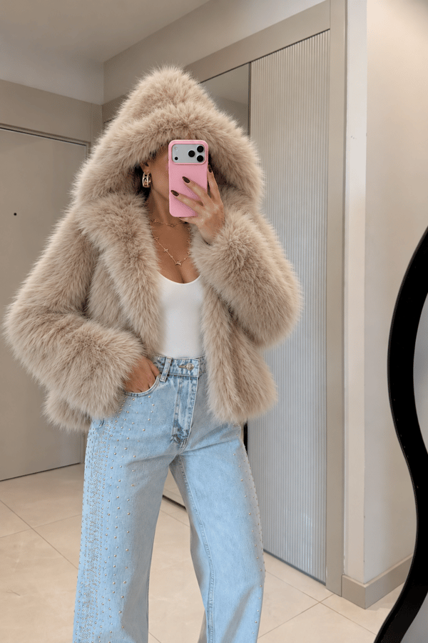 Elvis Kapüşonlu Peluş Kürk