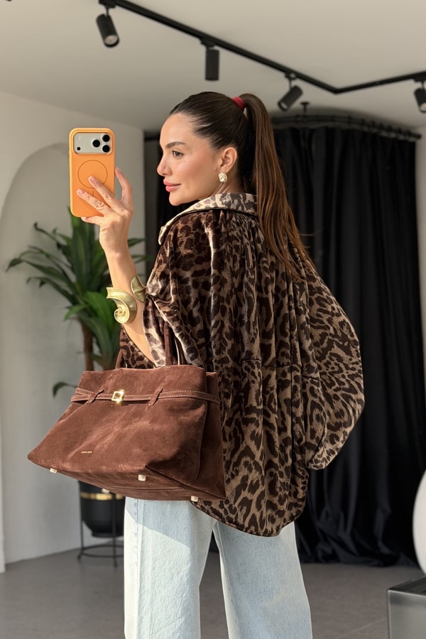 Emily Leopar Kadife Bomber Ceket