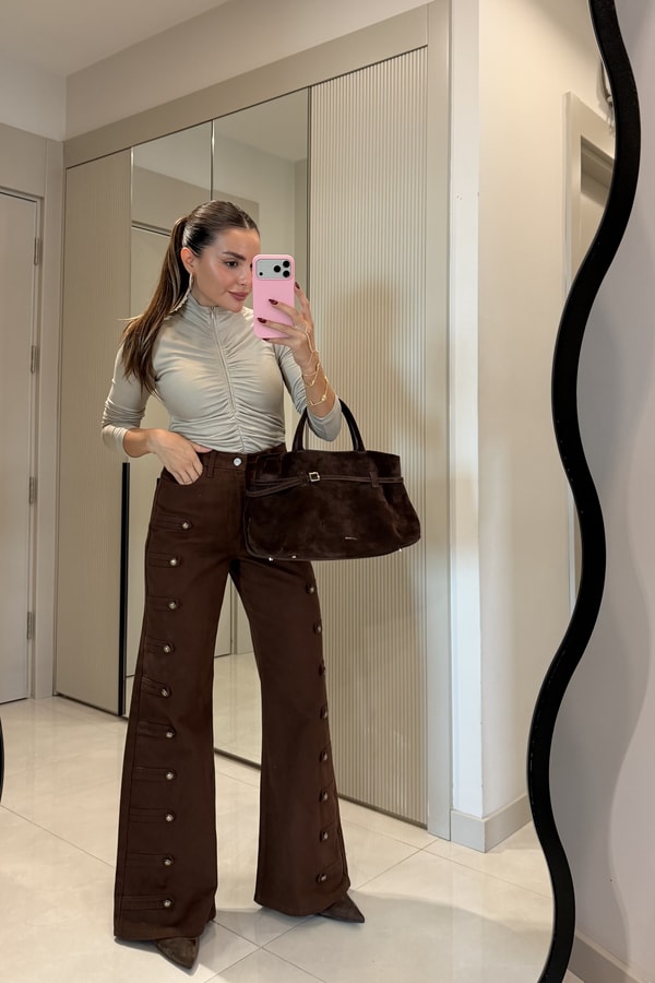 Evelyn Kahve Apoletli Palazzo Pantolon