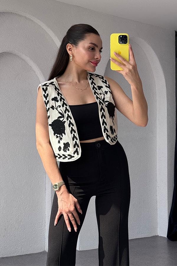 Farren Dikiş Detaylı Siyah Pantolon
