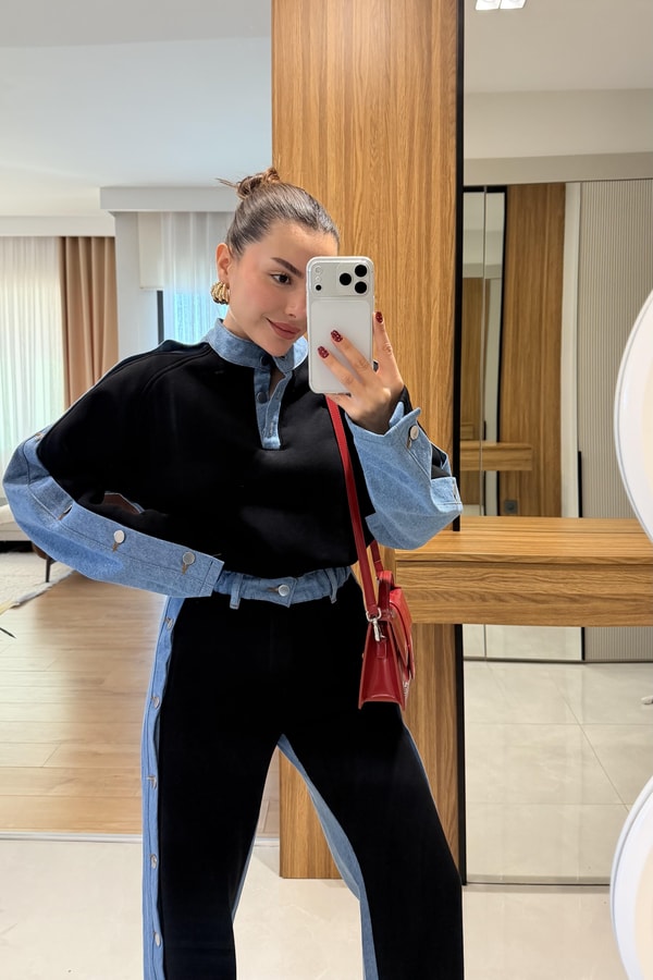Felicity Siyah Kot Karışımlı Şardonlu Takım