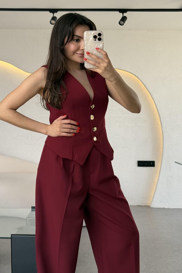 Fiona Bordo Yelek Pantolon Premium Takım