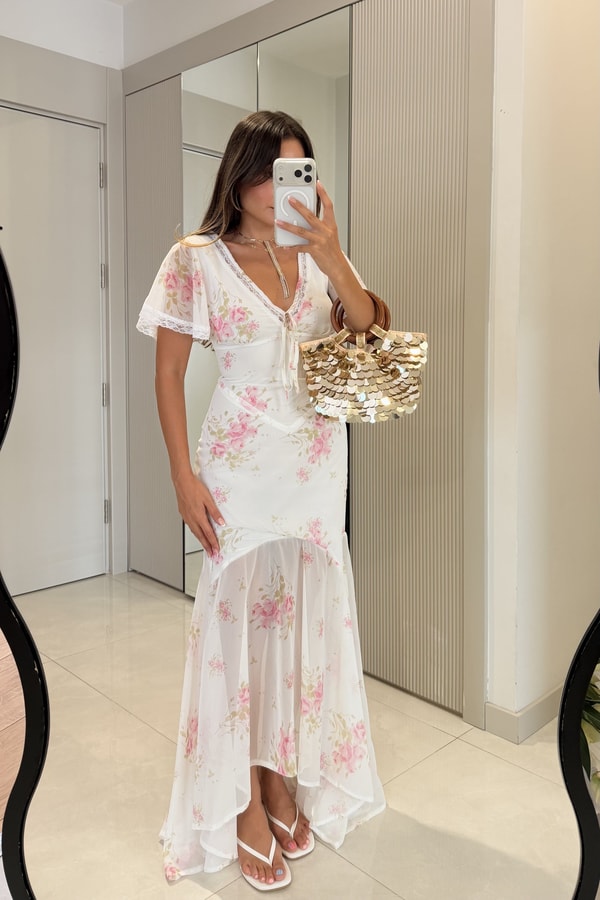 Fiorella Çiçek Desenli Asimetrik Şifon Elbise