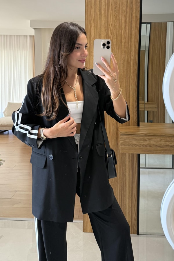 Fisher Siyah Kenarları Şeritli Blazer