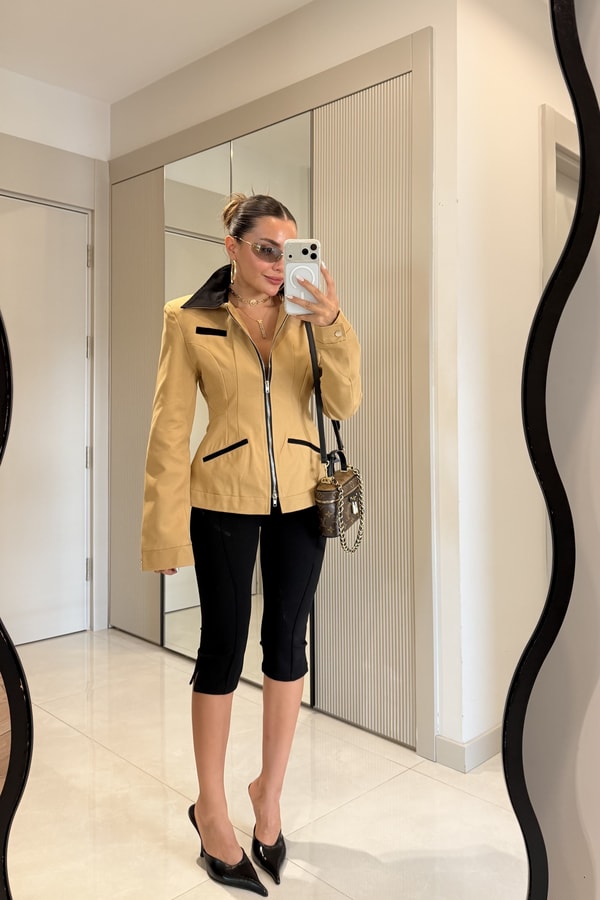Flato Camel Fermuarlı Premium Kalıp Vatkalı Ceket