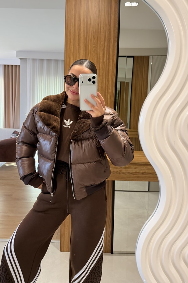 Flayde Kahve Yumuşak Yakalı Mont