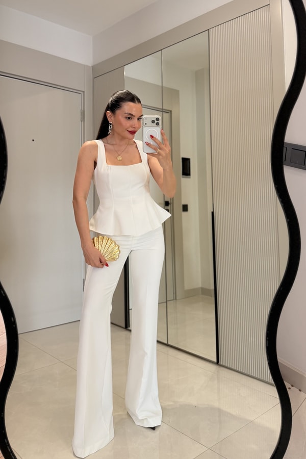 Flera Beyaz Premium Bluz Pantolon Takım