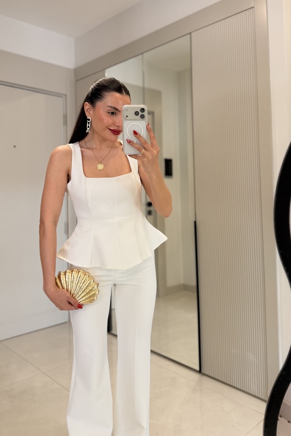 Flera Beyaz Premium Bluz Pantolon Takım