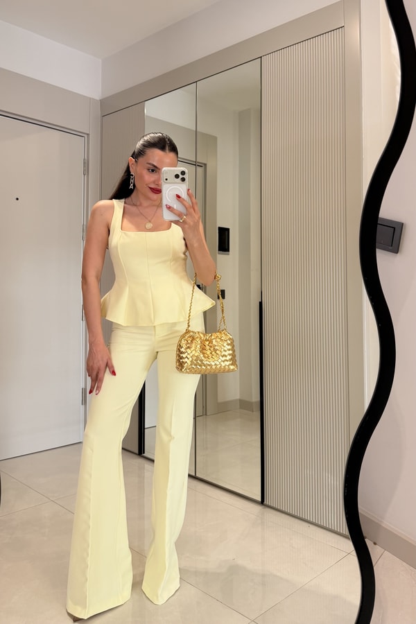 Flera Sarı Premium Bluz Pantolon Takım