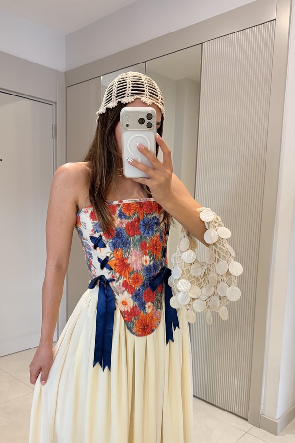 Flower Vintage Çiçek Baskılı Korse Büstiyer 