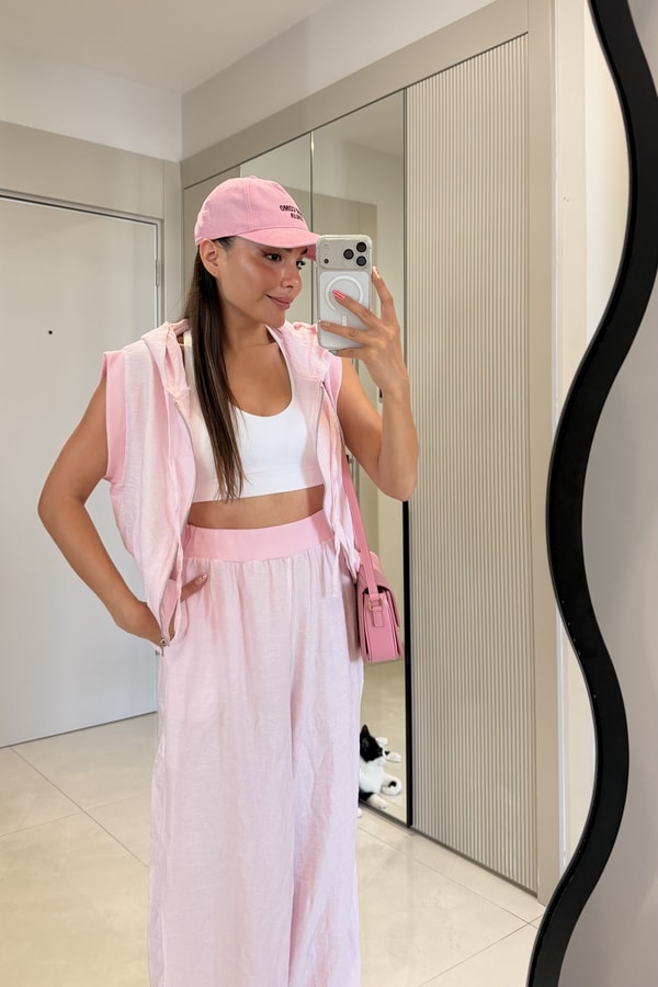 Francisco Pembe Jakarlı Yelek Pantolon Takım