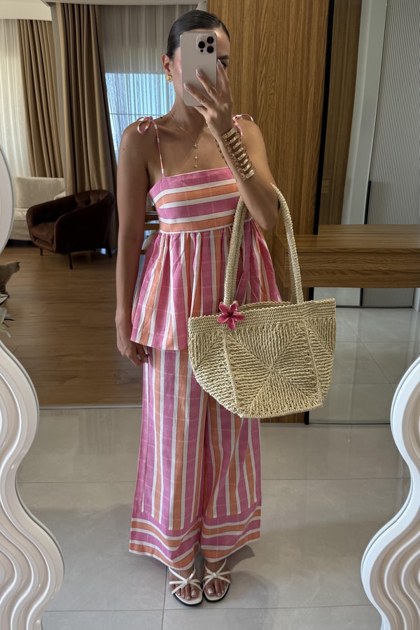 Francy Çizgili Renkli Pantolon