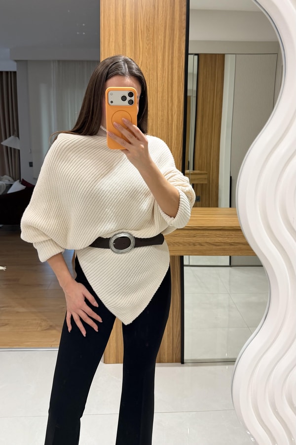 Rubia Krem Kemerli Balıkçı Kazak
