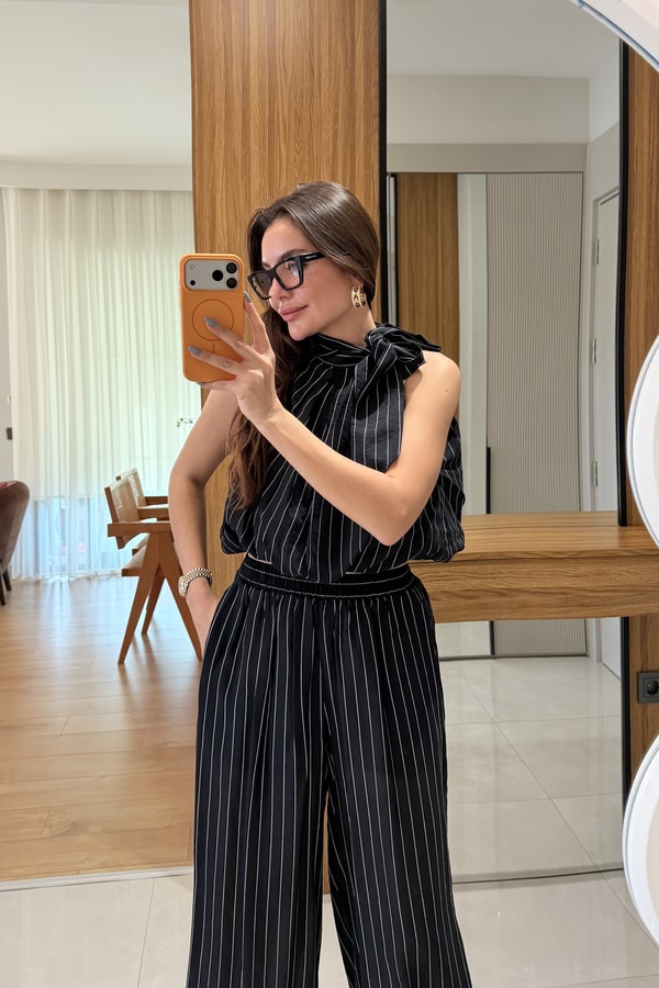 Frega Siyah Çizgili Bluz