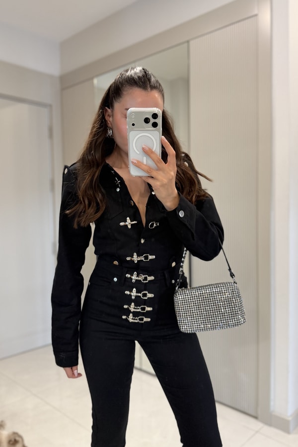 Frenk Siyah Kelepçeli Denim Takım