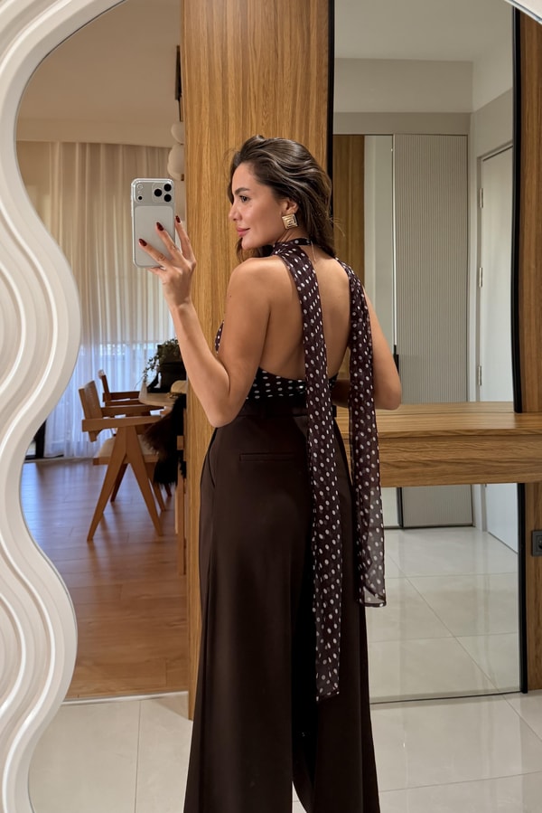 Freya Puantiyeli Gold Aksesuar Detaylı Bluz 