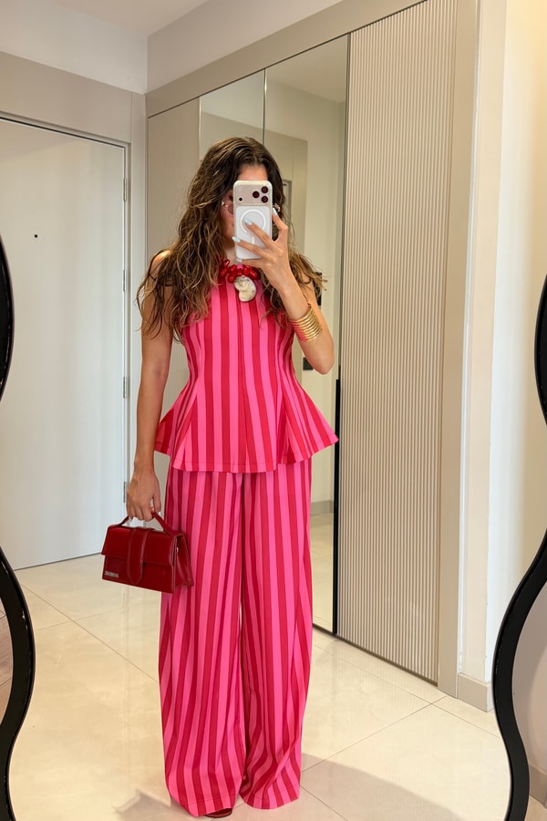 Frieda Pembe-Kırmızı Çizgili Pinterest Takım