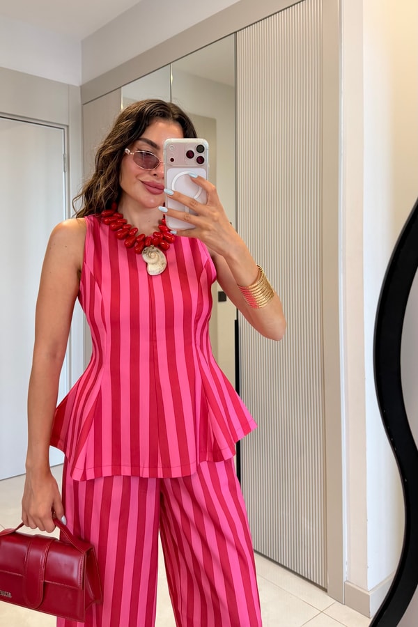 Frieda Pembe-Kırmızı Çizgili Pinterest Takım
