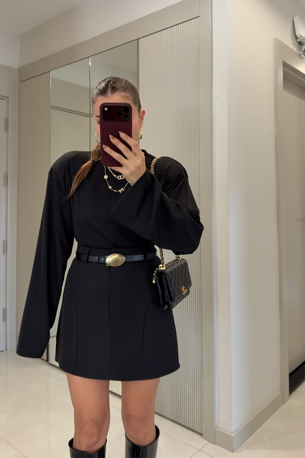 Gains Siyah Kemerli Mini Etek