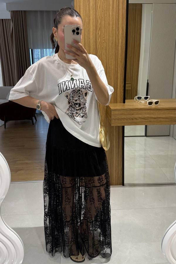 Ganni Beyaz Kaplan Figürlü Tshirt 