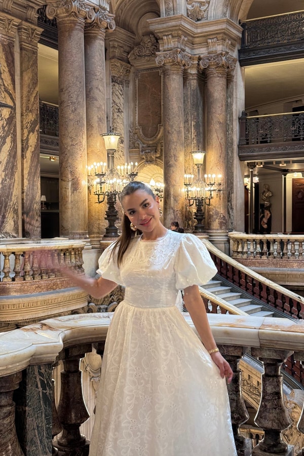 Garnier Ekru Sırt Dekolteli Fisto Elbise