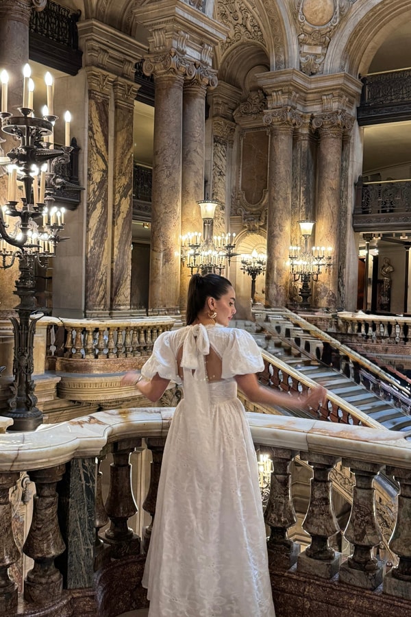 Garnier Ekru Sırt Dekolteli Fisto Elbise