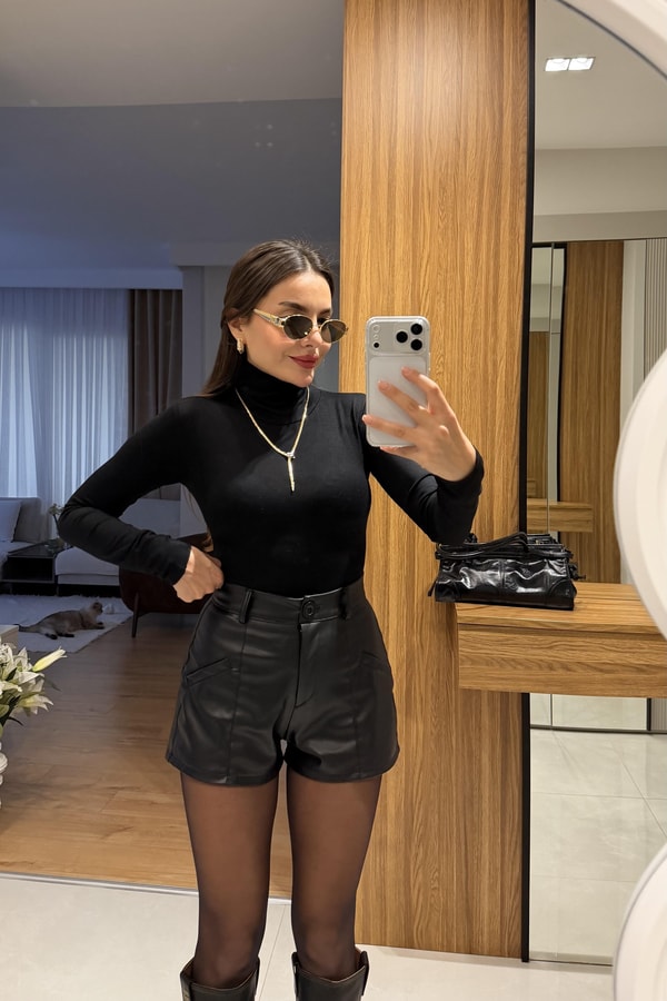 Geisa Siyah Balıkçı Yaka Body 
